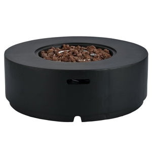 English Elm U_style 2 Piece Outdoor Propane Fire Pit Set with MGO Stone Finish and Tank Side Table WY000527AAB