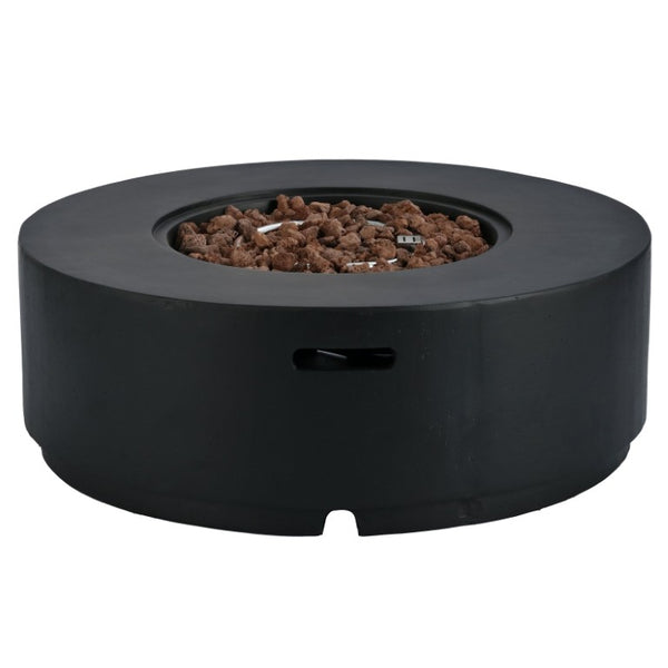 English Elm U_style 2 Piece Outdoor Propane Fire Pit Set with MGO Stone Finish and Tank Side Table WY000527AAB