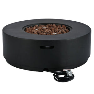 English Elm U_style 2 Piece Outdoor Propane Fire Pit Set with MGO Stone Finish and Tank Side Table WY000527AAB