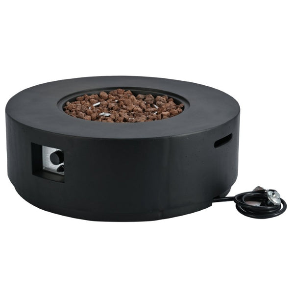 English Elm U_style 2 Piece Outdoor Propane Fire Pit Set with MGO Stone Finish and Tank Side Table WY000527AAB
