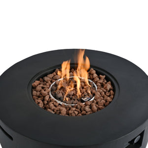 English Elm U_style 2 Piece Outdoor Propane Fire Pit Set with MGO Stone Finish and Tank Side Table WY000527AAB