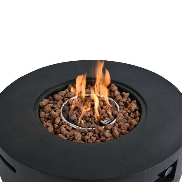 English Elm U_style 2 Piece Outdoor Propane Fire Pit Set with MGO Stone Finish and Tank Side Table WY000527AAB