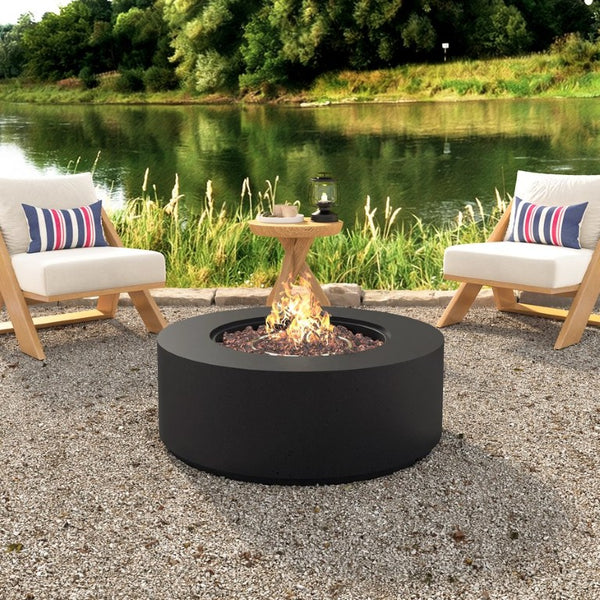 English Elm U_style 2 Piece Outdoor Propane Fire Pit Set with MGO Stone Finish and Tank Side Table WY000527AAB