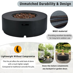 English Elm U_style 2 Piece Outdoor Propane Fire Pit Set with MGO Stone Finish and Tank Side Table WY000527AAB
