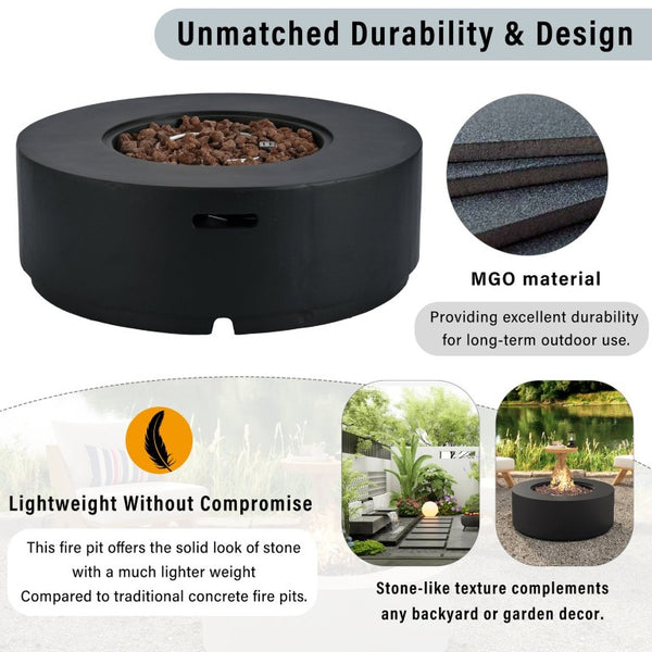 English Elm U_style 2 Piece Outdoor Propane Fire Pit Set with MGO Stone Finish and Tank Side Table WY000527AAB