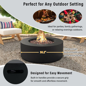 English Elm U_style 2 Piece Outdoor Propane Fire Pit Set with MGO Stone Finish and Tank Side Table WY000527AAB