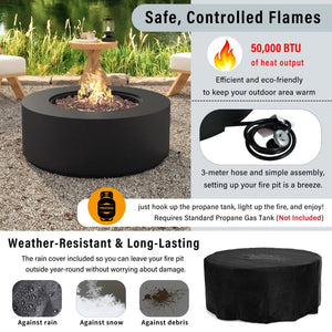 English Elm U_style 2 Piece Outdoor Propane Fire Pit Set with MGO Stone Finish and Tank Side Table WY000527AAB