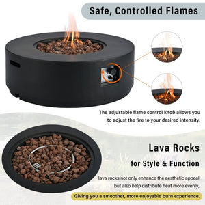 English Elm U_style 2 Piece Outdoor Propane Fire Pit Set with MGO Stone Finish and Tank Side Table WY000527AAB
