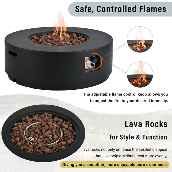 English Elm U_style 2 Piece Outdoor Propane Fire Pit Set with MGO Stone Finish and Tank Side Table WY000527AAB