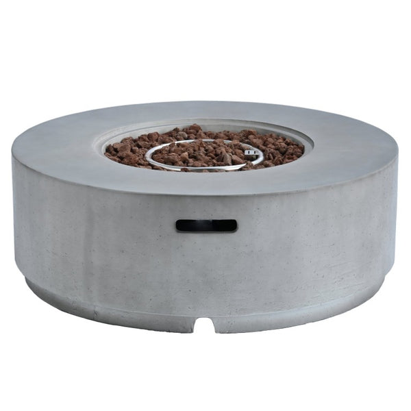 English Elm U_style Outdoor Propane Fire Pit Set with MGO Construction Lava Rocks and Tank Side Table WY000527AAE