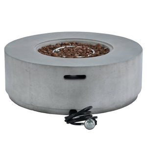 English Elm U_style Outdoor Propane Fire Pit Set with MGO Construction Lava Rocks and Tank Side Table WY000527AAE