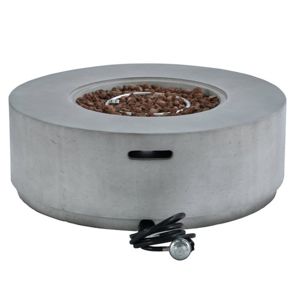 English Elm U_style Outdoor Propane Fire Pit Set with MGO Construction Lava Rocks and Tank Side Table WY000527AAE