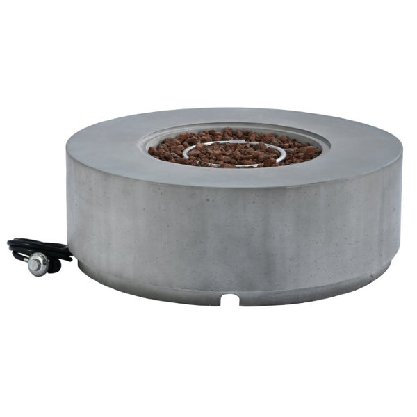 English Elm U_style Outdoor Propane Fire Pit Set with MGO Construction Lava Rocks and Tank Side Table WY000527AAE