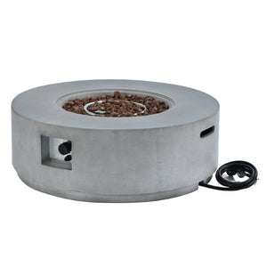 English Elm U_style Outdoor Propane Fire Pit Set with MGO Construction Lava Rocks and Tank Side Table WY000527AAE
