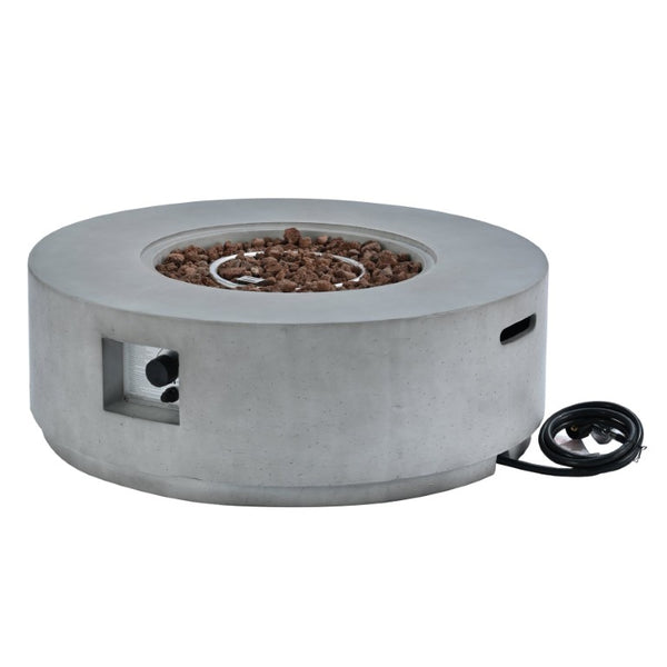 English Elm U_style Outdoor Propane Fire Pit Set with MGO Construction Lava Rocks and Tank Side Table WY000527AAE