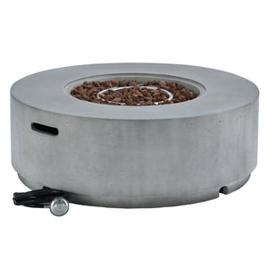 English Elm U_style Outdoor Propane Fire Pit Set with MGO Construction Lava Rocks and Tank Side Table WY000527AAE