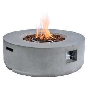 English Elm U_style Outdoor Propane Fire Pit Set with MGO Construction Lava Rocks and Tank Side Table WY000527AAE