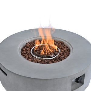 English Elm U_style Outdoor Propane Fire Pit Set with MGO Construction Lava Rocks and Tank Side Table WY000527AAE