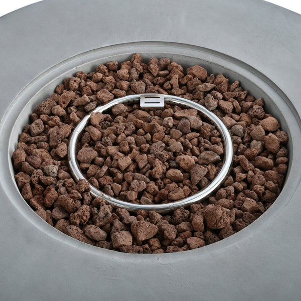English Elm U_style Outdoor Propane Fire Pit Set with MGO Construction Lava Rocks and Tank Side Table WY000527AAE
