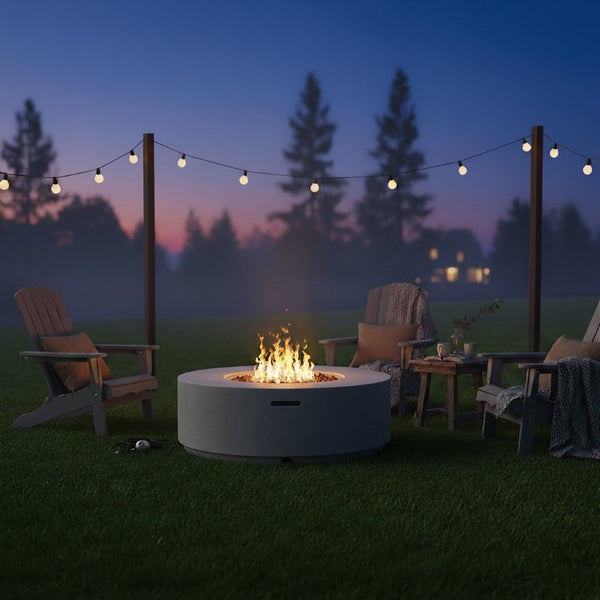 English Elm U_style Outdoor Propane Fire Pit Set with MGO Construction Lava Rocks and Tank Side Table WY000527AAE