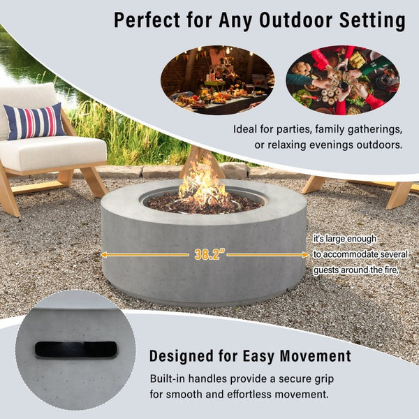 English Elm U_style Outdoor Propane Fire Pit Set with MGO Construction Lava Rocks and Tank Side Table WY000527AAE