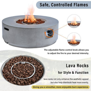 English Elm U_style Outdoor Propane Fire Pit Set with MGO Construction Lava Rocks and Tank Side Table WY000527AAE