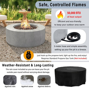 English Elm U_style Outdoor Propane Fire Pit Set with MGO Construction Lava Rocks and Tank Side Table WY000527AAE