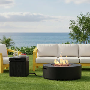English Elm U_style Outdoor Faux Stone Fire Pit Set with MGO Tank Cover Table and Lava Rocks Black WY000529AAB