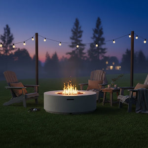English Elm U_style Outdoor MGO Fire Pit Set with Faux Stone Finish and Propane Tank Cover Table WY000530AAA