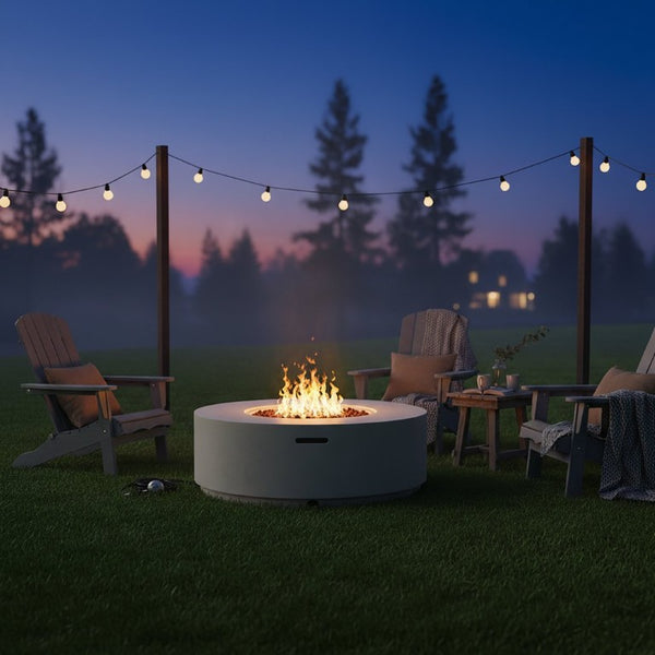 English Elm U_style Outdoor MGO Fire Pit Set with Faux Stone Finish and Propane Tank Cover Table WY000530AAA