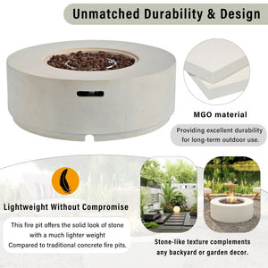English Elm U_style Outdoor MGO Fire Pit Set with Faux Stone Finish and Propane Tank Cover Table WY000530AAA