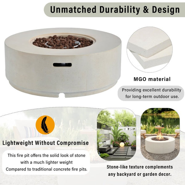 English Elm U_style Outdoor MGO Fire Pit Set with Faux Stone Finish and Propane Tank Cover Table WY000530AAA