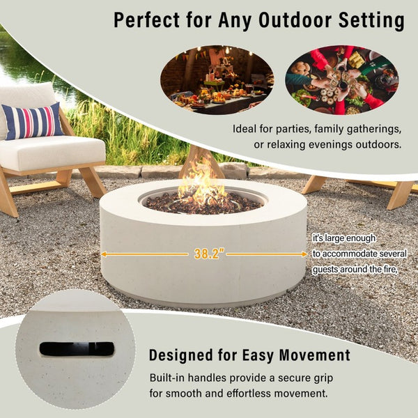 English Elm U_style Outdoor MGO Fire Pit Set with Faux Stone Finish and Propane Tank Cover Table WY000530AAA