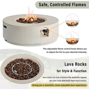 English Elm U_style Outdoor MGO Fire Pit Set with Faux Stone Finish and Propane Tank Cover Table WY000530AAA