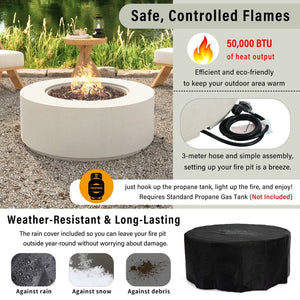 English Elm U_style Outdoor MGO Fire Pit Set with Faux Stone Finish and Propane Tank Cover Table WY000530AAA