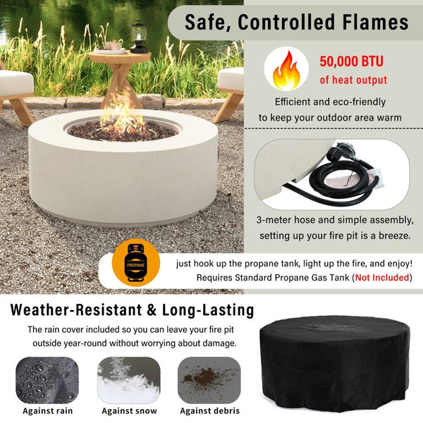 English Elm U_style Outdoor MGO Fire Pit Set with Faux Stone Finish and Propane Tank Cover Table WY000530AAA