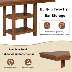 English Elm U_style Rubberwood Expandable Farmhouse Counter Pub Set with Bench Four Chairs Brown WY000534AAD