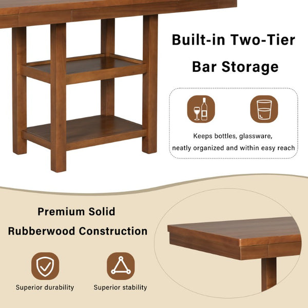 English Elm U_style Rubberwood Expandable Farmhouse Counter Pub Set with Bench Four Chairs Brown WY000534AAD