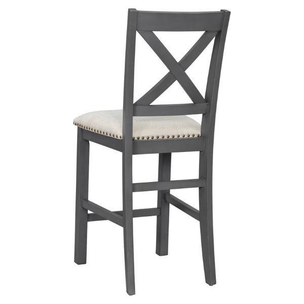 English Elm U_style Rubberwood Expandable Farmhouse Counter Pub Set with Bench Four Chairs Grey WY000534AAE