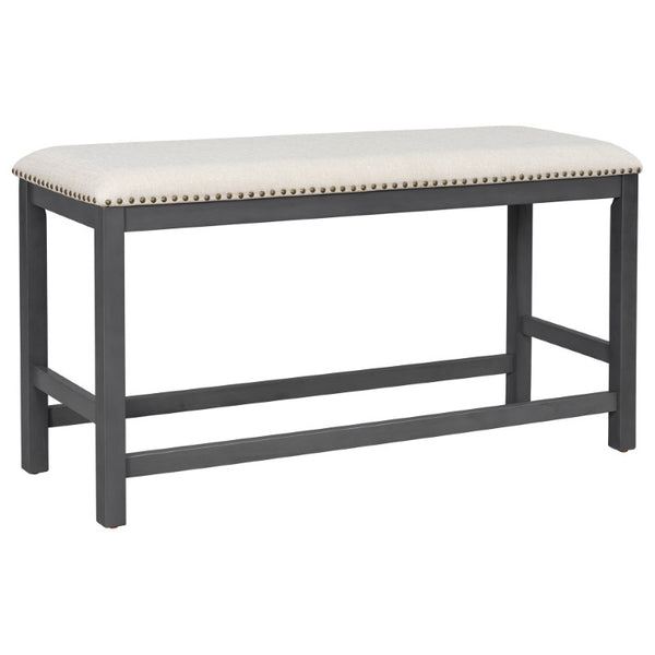English Elm U_style Rubberwood Expandable Farmhouse Counter Pub Set with Bench Four Chairs Grey WY000534AAE