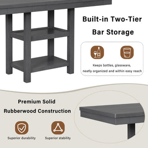 English Elm U_style Rubberwood Expandable Farmhouse Counter Pub Set with Bench Four Chairs Grey WY000534AAE