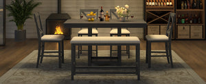 English Elm U_style Rubberwood Expandable Farmhouse Counter Pub Set with Bench Four Chairs Grey WY000534AAE
