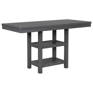 English Elm U_style Rubberwood Expandable Farmhouse Counter Pub Set with Bench Four Chairs Grey WY000534AAE