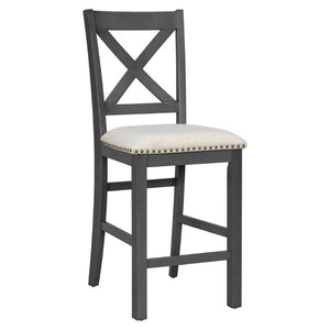 English Elm U_style Rubberwood Expandable Farmhouse Counter Pub Set with Bench Four Chairs Grey WY000534AAE