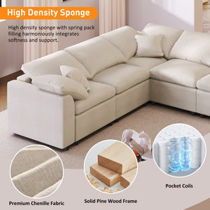 English Elm U_style Seven Seat Modular Sectional Chenille Sofa with Pine Frame and Movable Ottoman Beige WY000535AAA