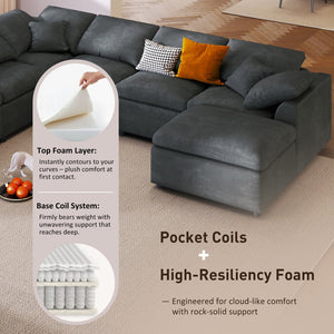 English Elm U_style Seven Seat Modular Sectional Chenille Sofa with Pine Frame and Movable Ottoman Gray WY000535AAE