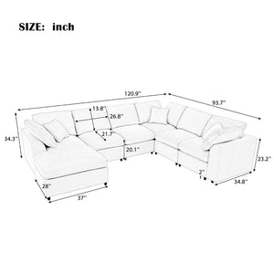 English Elm U_style Seven Seat Modular Sectional Chenille Sofa with Pine Frame and Movable Ottoman Gray WY000535AAE