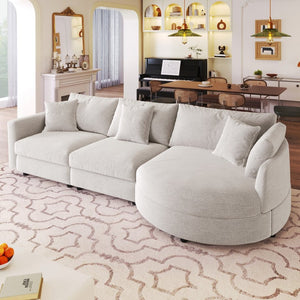 English Elm U_style Chenille Sectional Sofa Curved Chaise Pine Frame Living Room Comfort Seating Beige WY000536AAA