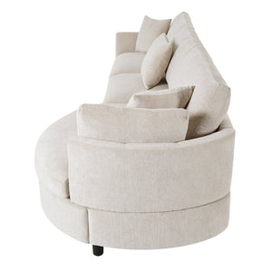 English Elm U_style Chenille Sectional Sofa Curved Chaise Pine Frame Living Room Comfort Seating Beige WY000536AAA