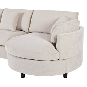 English Elm U_style Chenille Sectional Sofa Curved Chaise Pine Frame Living Room Comfort Seating Beige WY000536AAA